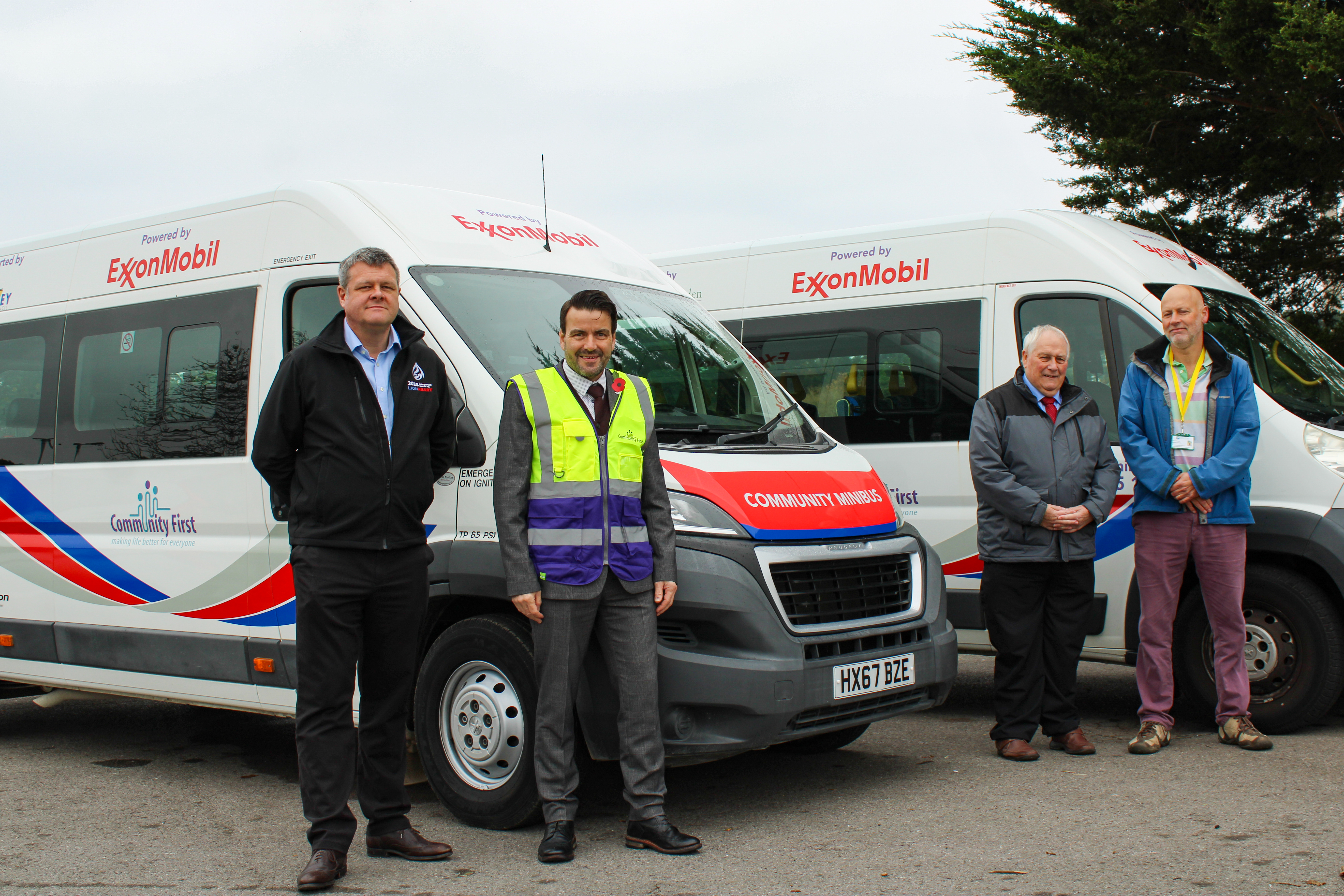 Image (From left) Nick Bone, Fawley Site Manager. Tim Houghton, Chief Executive Officer at Community First. Cllr Chas McGill MBE, Fawley Parish Council. Cllr Ben Webster, Hythe  Dibden Parish Council.