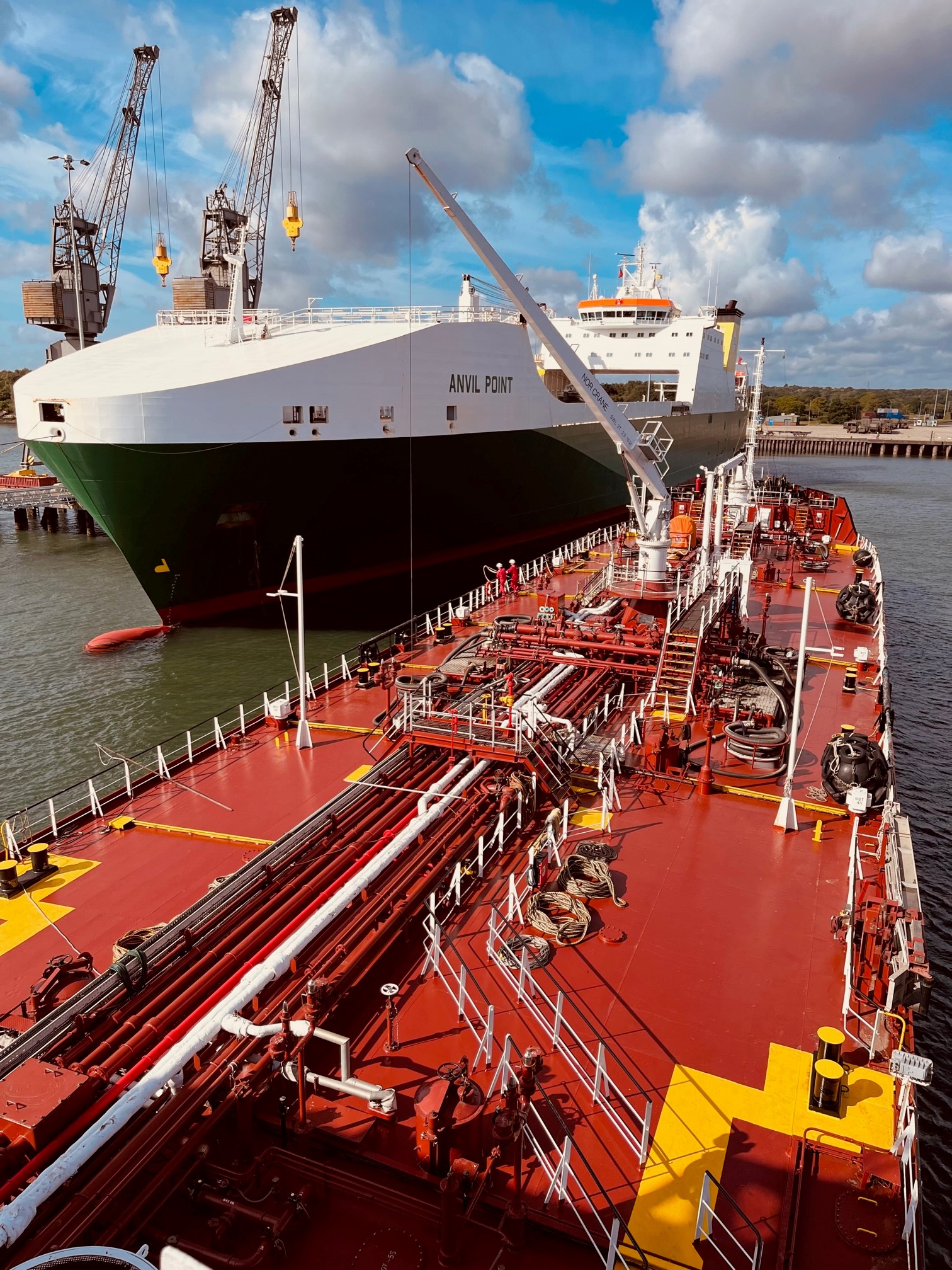 Image The bunker tanker loaded with the first ever marine gasoil-based biofuel produced by ExxonMobil approaches one of the Foreland Shipping fleet