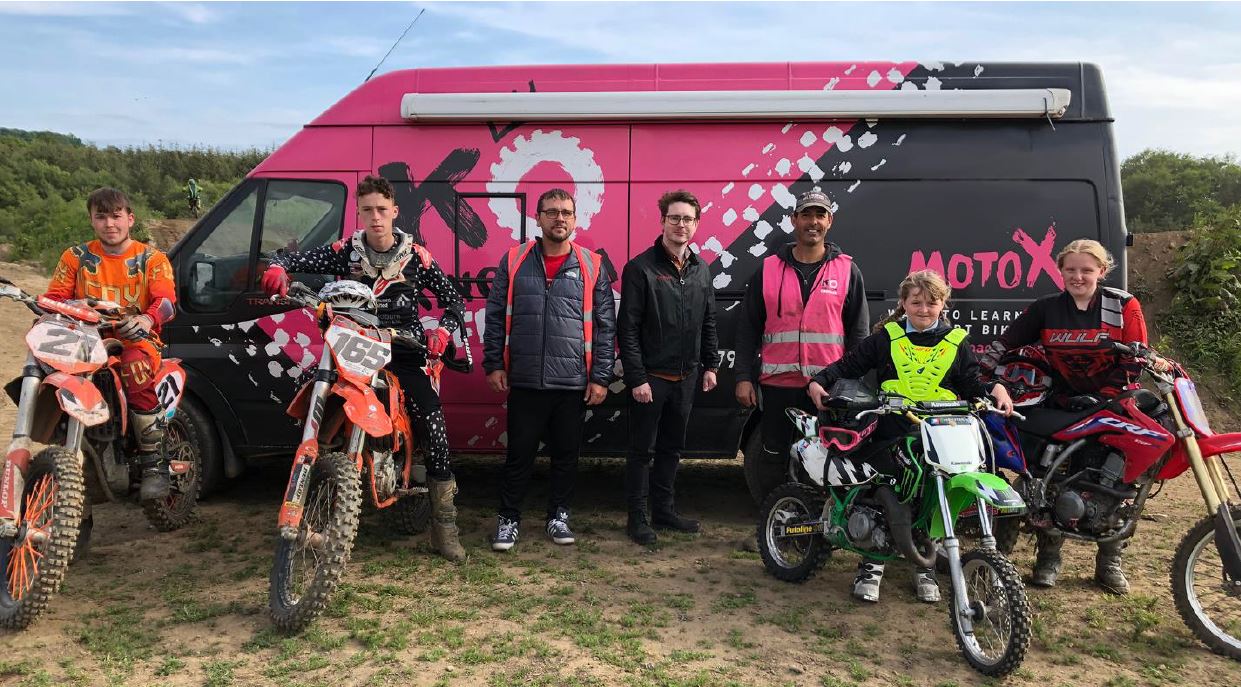 Image Members of Kingdom Off Road Motorcycle Club with L-R; John McIntyre, assistant manager; Tom Antram, Communications Consultant at Fife Ethylene Plant; and David Paton co-founder and Project Manager.